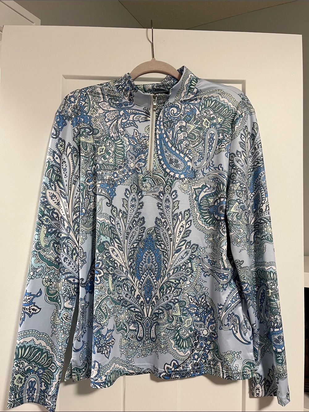 Brand New - Paisley Print Quarter-Zip Pullover in Light Blue & Teal